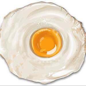 May include: A close-up of a fried egg with a bright yellow yolk and a white, slightly crispy outer edge.
