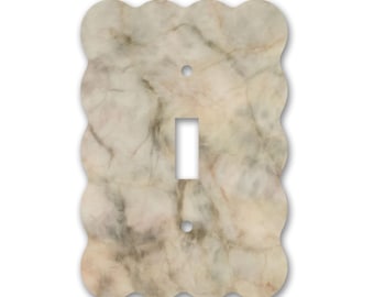 Tasteful, Decorative, Glossy Acrylic Light Switch and Electrical Outlet Covers - Wavy Design With A Beige Marble LOOK
