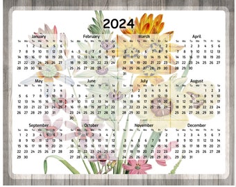 Personalized Laminated Sign. With Sticky Back or Magnets To Put Wherever You Need It-8.5" x 11" - 2024 Yearly Calendar - Floral Bouquet