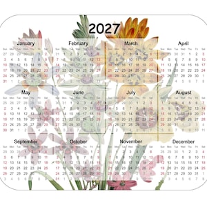 Personalized Mouse Pad, Thick, Fabric Topped 7.75" x 9.25" Mousepad. Floral Bouquet With 2027 Yearly Calendar