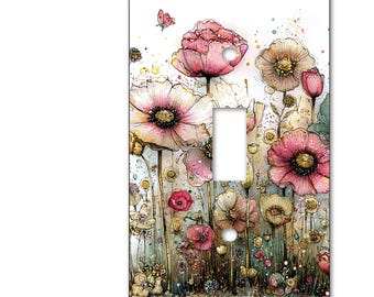 Tasteful, Decorative, Glossy Acrylic Light Switch and Electrical Outlet Covers - Nine Different Fixtures - Flower Garden
