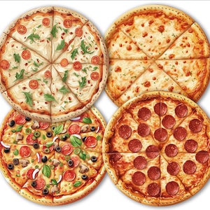 May include: Four different pizzas, each with a unique topping. The first pizza has a white sauce base with a variety of toppings, including green onions, tomatoes, and herbs. The second pizza has a traditional red sauce base with pepperoni. The third pizza has a white sauce base with a variety of toppings, including green onions, tomatoes, and herbs. The fourth pizza has a traditional red sauce base with pepperoni.