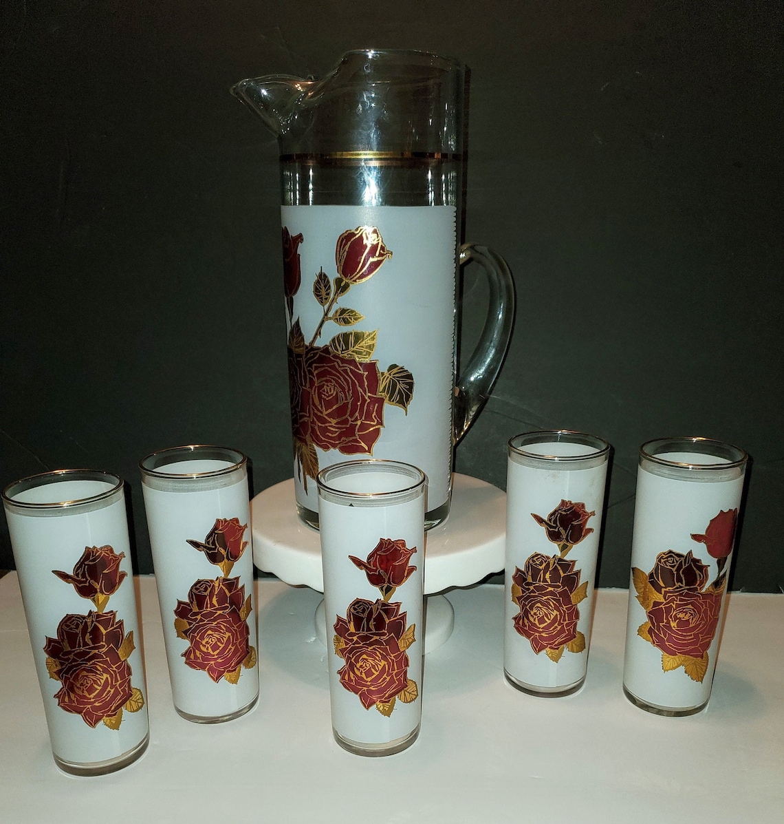 West Virginia Glass Company 1950s Pitcher With 5 Glasses Etsy