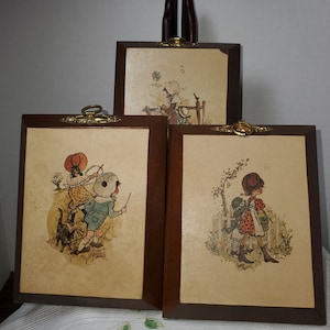 Vintage Holly Hobbie  Style Set of 3  Wooden Plaques