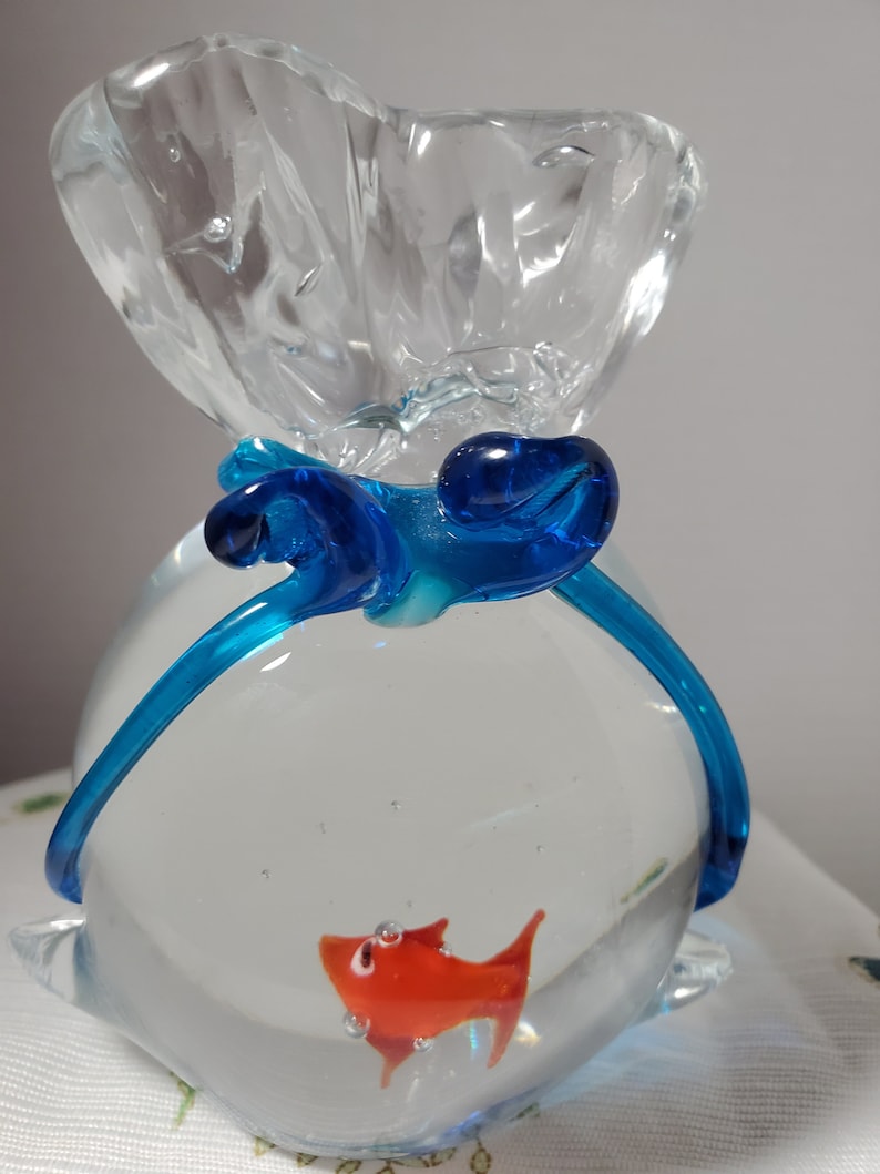 Vintage Murano Style Art Glass Fish In A Bag Etsy