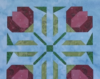Those Blooming Buds, Block 10, Carnations, instant PDF download, pieced block pattern, Block of the Month quilt pattern