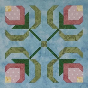 Those Blooming Buds, Block 3, instant PDF download, pieced block pattern, Block of the Month quilt pattern