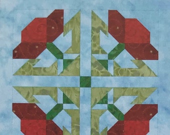 Those Blooming Buds, Block 5, instant PDF download, pieced block pattern, Block of the Month quilt pattern, Poppies