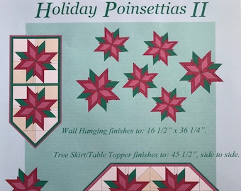 Holiday Poinsettias II. An instant download PDF pieced quilt pattern.