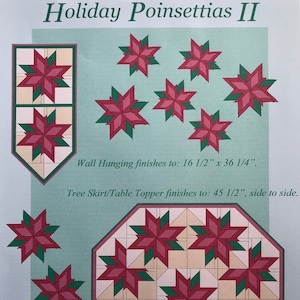 Holiday Poinsettias II. An instant download PDF pieced quilt pattern.