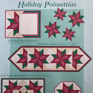 Holiday Poinsettias. An instant downloadable PDF pieced quilt pattern.