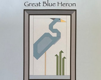 Great Blue Heron, an instant downloadable, pieced, quilt pattern.