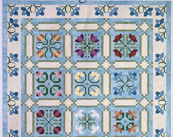 Those Blooming Buds, Entire Set, 12 blocks, sashing and borders, instant PDF download, pieced, Block of the Month quilt pattern