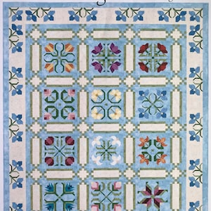Those Blooming Buds, Checkerboard Sashing and Borders, instant PDF download, pieced pattern, Block of the Month quilt pattern