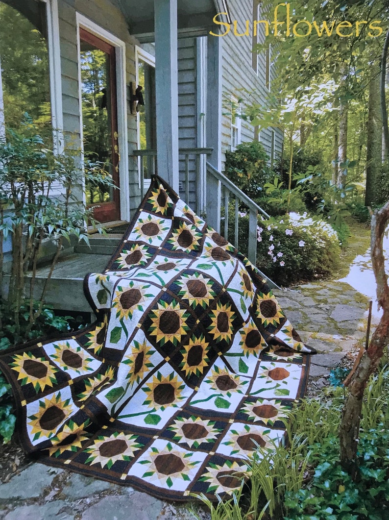 Sunflower Quilt Pattern, instant PDF download, pieced quilt pattern image 1