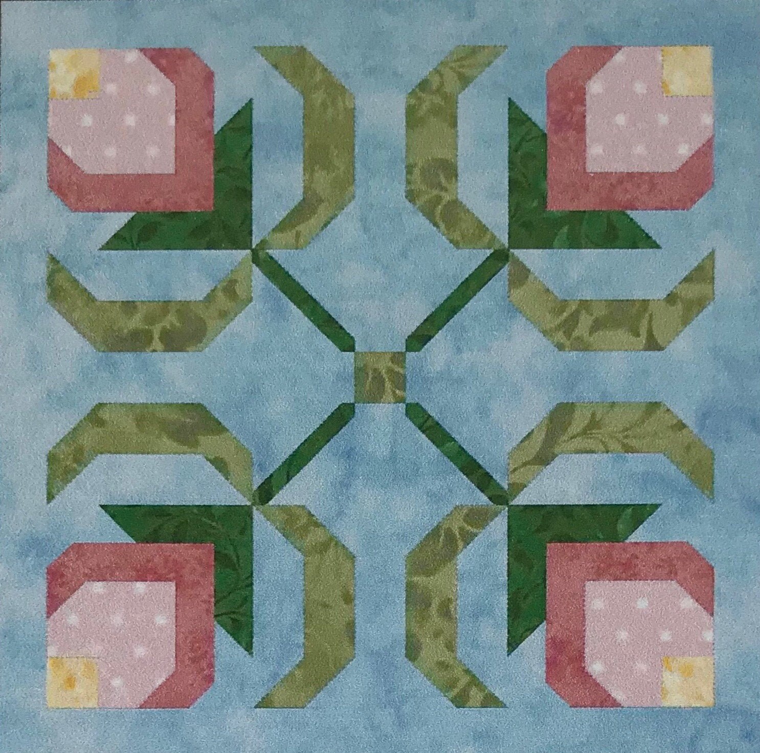 Those Blooming Buds, Block 3, instant PDF download, pieced block pattern, Block of the Month quilt pattern