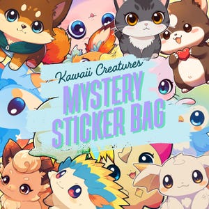 Anime Creatures Mystery sticker pack 5 | 10 | 25pcs , grab bag, random stickers, blind bag, die-cut, Kawaii, laptops, journal Kawaii Bag