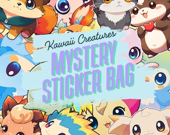 Anime Creatures Mystery sticker pack 5 | 10 | 25pcs , grab bag, random stickers, blind bag, die-cut, Kawaii, laptops, journal Kawaii Bag