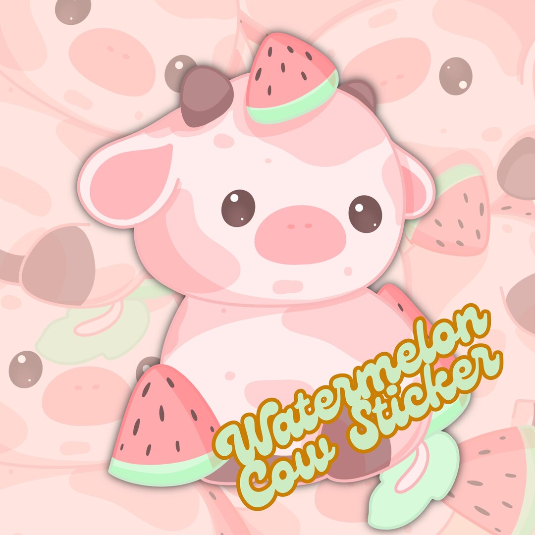 Juicy Watermelon Cow Sticker – Sparkle Glossy Finish – Cute Animal ...