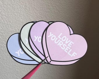 Y2K Love Yourself Self Love Candy Heart Sticker | Cute Mental Health & Love Stickers | Valentine’s Day Decor | Kawaii Heart | Gift | Journal