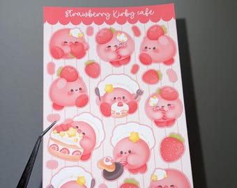Foglio di adesivi Strawberry Pink Blob Cafe – Delizioso estetica rosa pastello/Agende, album, laptop, diari – Decalcomanie anime kawaii, dessert