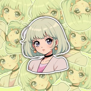 Retro Y2K Anime Girl Sticker | Pastel Dream Edition | 2” Holographic Finish | Kawaii Vaporwave Sticker for Laptop & Journal