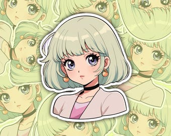 Retro Y2K Anime Girl Sticker | Pastel Dream Edition | 2” Holographic Finish | Kawaii Vaporwave Sticker for Laptop & Journal