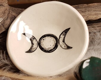 Moon decor occult gifts clay ring dish Moon jewelry dish gothic home d\u00e9cor Ceramic jewelry dish crescent moon