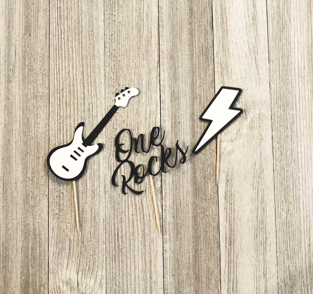 One Rocks Cupcake Toppers 12pc, Rock and Roll Birthday Decorations, One ...