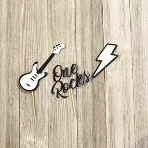 One Rocks Cupcake Toppers 12pc, Rock and Roll Birthday Decorations, One Rocks Birthday Party