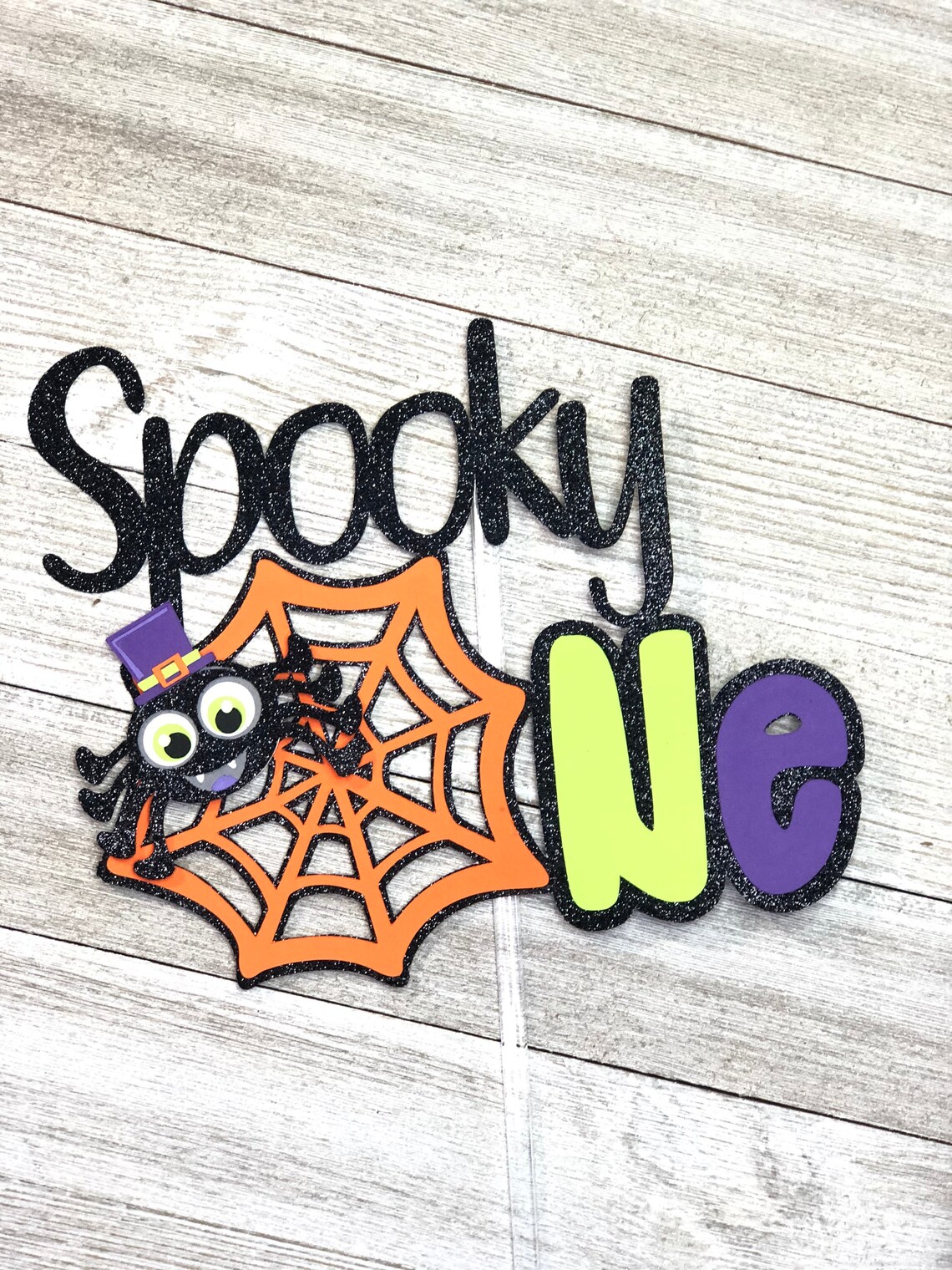 Spooky One Ghost Cake Topper - Halloween 1st Birthday Girl Decor, Black Glitter - View #6