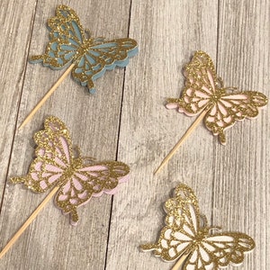 Butterfly Cupcake Toppers, Glittered Butterfly, Butterfly Party, Butterfly Decorations, Butterflies 12pc