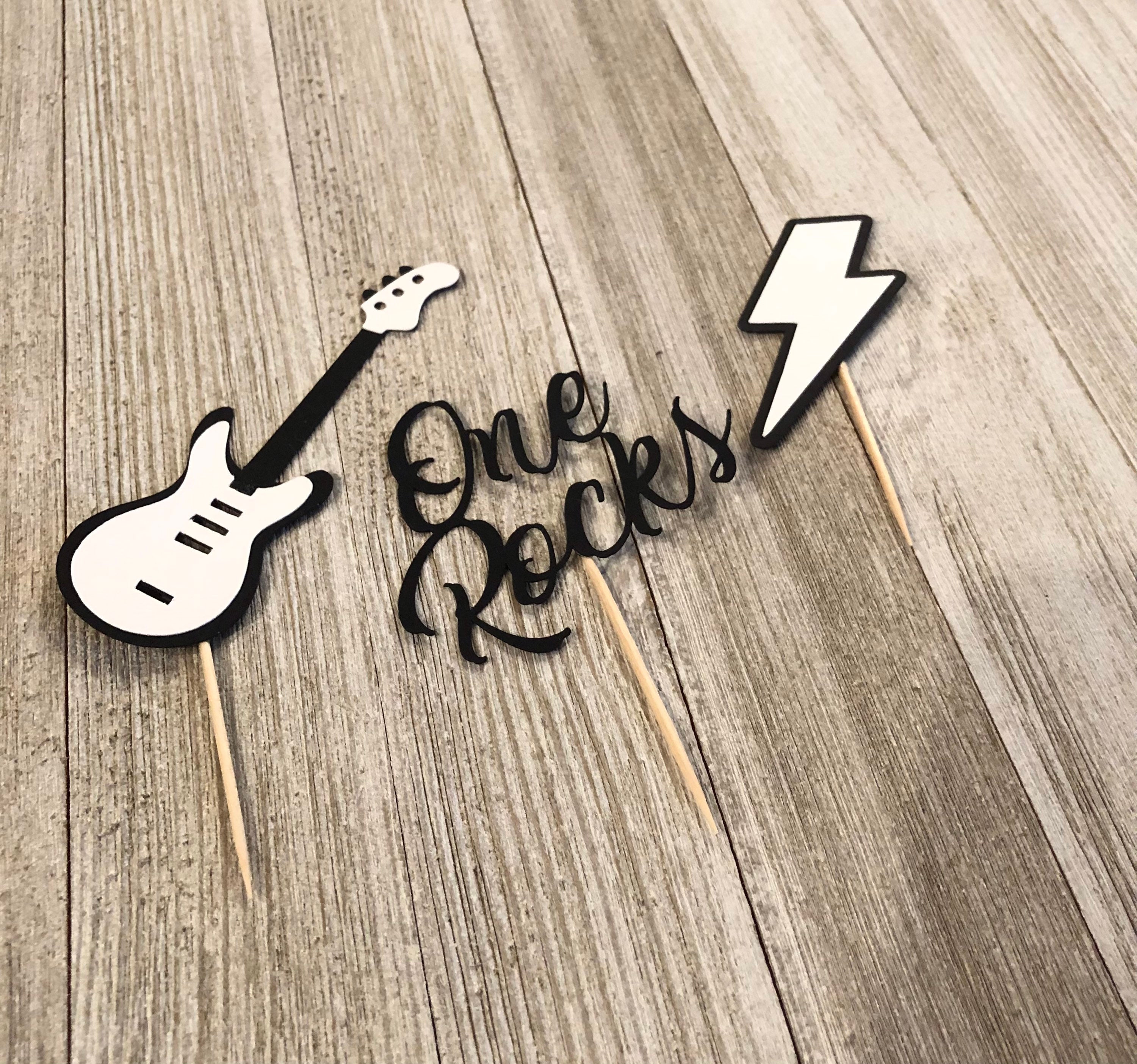 One Rocks Part Decor One Rocks Cupcake Toppers 12pc, Rock and Roll Birthday Decorations, One ...