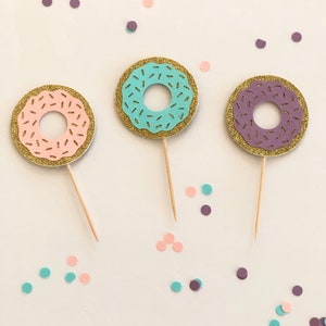 Donut Cupcake Toppers, Donut Party, Donut Decor, Donut Birthday Party, 12pc
