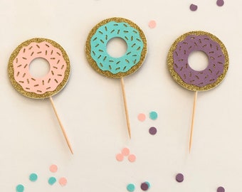 Donut Cupcake Toppers, Donut Party, Donut Decor, Donut Birthday Party, 12pc