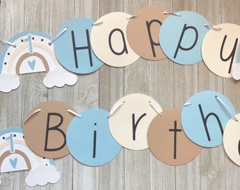 Boho Rainbow Birthday Banner, Boho Blue Party Decorations, Boho Birthday, Rainbow Party