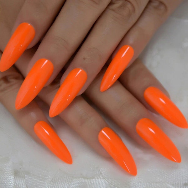 Nail Wraps Nail Decals Nail Art Stickers Press Ons Party Favor Stocking Stuffer Gift for Niece Sister - Neon Fluorescent Orange Solid Color