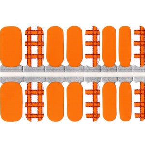 Fall Nail Wraps Nail Decals Nail Stickers Nail Strips Nail Art Press Ons Thanksgiving Party Favor Gift - Bright Orange White Plaid Glitter