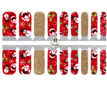 Kids Nail Wraps Winter Nail Decals Nail Stickers Christmas Nail strips Party Favor Stocking Stuffer - Holiday Cheer