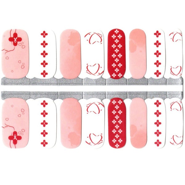 Nail Wraps Nail Decals Nail Stickers Nail Strips Nail Art Press Ons Party Favor Gift - Nurse Doctor Ribbon  Cancer Healthcare Pink and Red