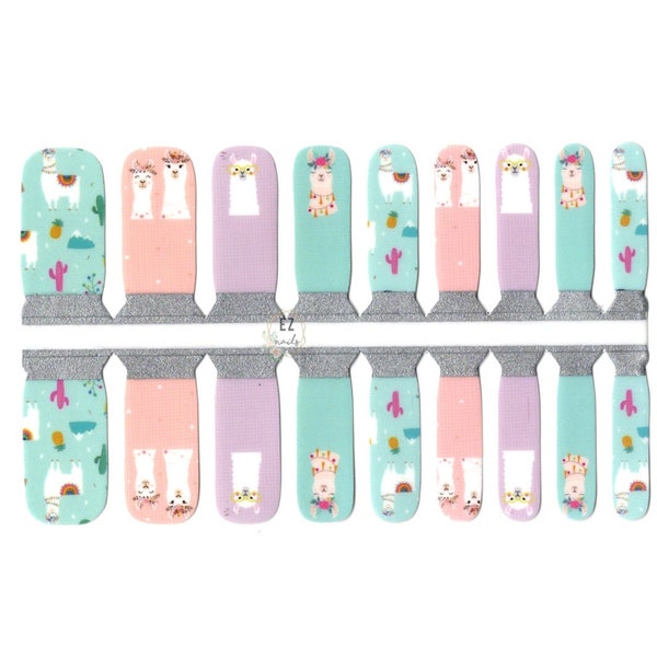 Nail Wraps Nail Decal Nail Stickers Nail Strips Nail Art Press On Party Favor Birthday Party Stocking Stuffer - Kids Llamas Pastel Colors