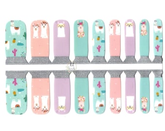 Nail Wraps Nail Decal Nail Stickers Nail Strips Nail Art Press On Party Favor Birthday Party Stocking Stuffer - Kids Llamas Pastel Colors