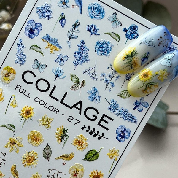 Nail Decals Water Transfer Waterslide Nail Stickers Nail Tattoo Stocking Stuffer Gift for Mom Sister Grandma - Ukraine Flowers Yellow Blue
