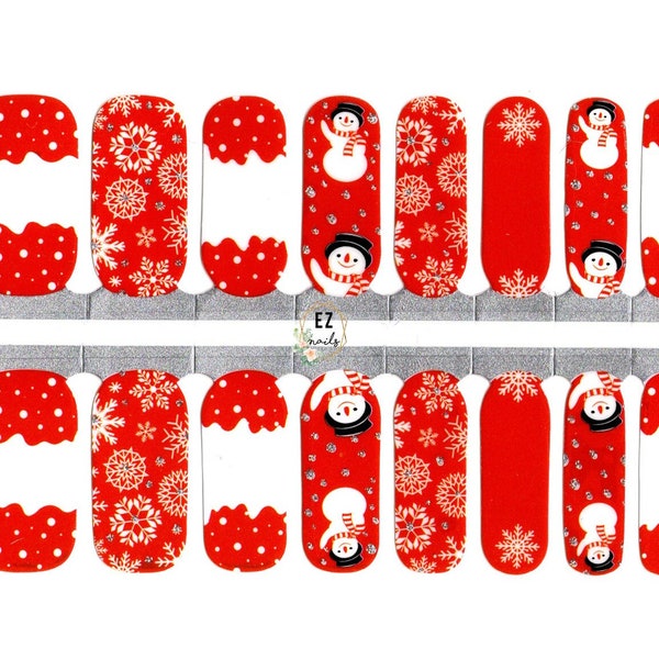 Winter Nail Wraps Christmas Nail Stickers Nail Decals Nail Strips Stocking Stuffer Daughter - White and Red Snowflakes Snowfall Snowmen