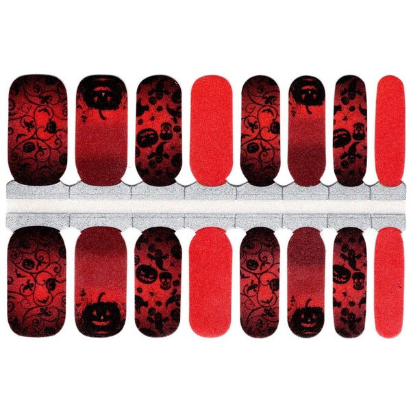 Nail Wraps Nail Decals Nail Art Stickers Nail Strips Press Ons Halloween Party Favor Gift - Red Black Pumpkins Skulls Ghosts Ombre Gradient