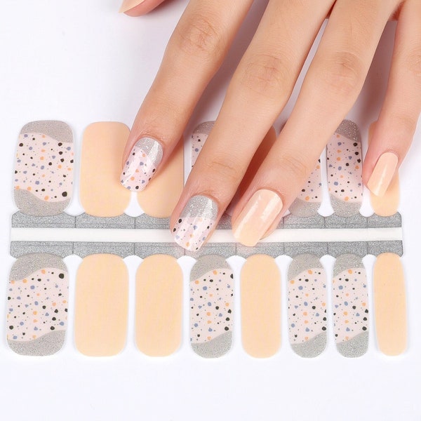 Nail Wraps Nail Decals Nail Stickers Nail Strips Press On Nail Art Party Favor Baby Shower Bridal - Beige Grey Abstract Art Glitter Dots