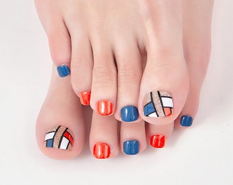 Red Gold and Blue Toe Wraps - Nail Wraps, Nail Polish Wraps, Nail Strips, Nail Stickers