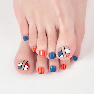 Red Gold and Blue Toe Wraps - Nail Wraps, Nail Polish Wraps, Nail Strips, Nail Stickers