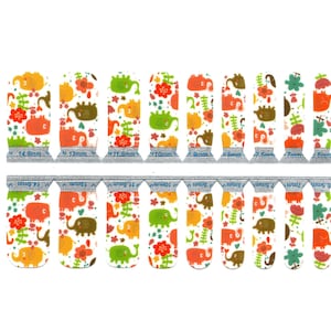 Kids Nail Wraps, Nail Decals, Nail Stickers, Nail strips - Yellow, Green, Orange and Brown Elephants with Flowers