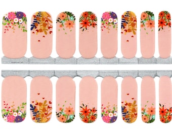 Nail Wraps Nail Decals Nail Stickers Nail Polish Strips Nail Art Press Ons Party Favor Gift for Girlfriend  - Nude Beige and Field Flowers